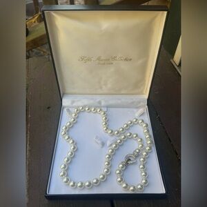 Vintage 90s Fifth Avenue Collection Pearl Necklace w/ Diamond Clasp